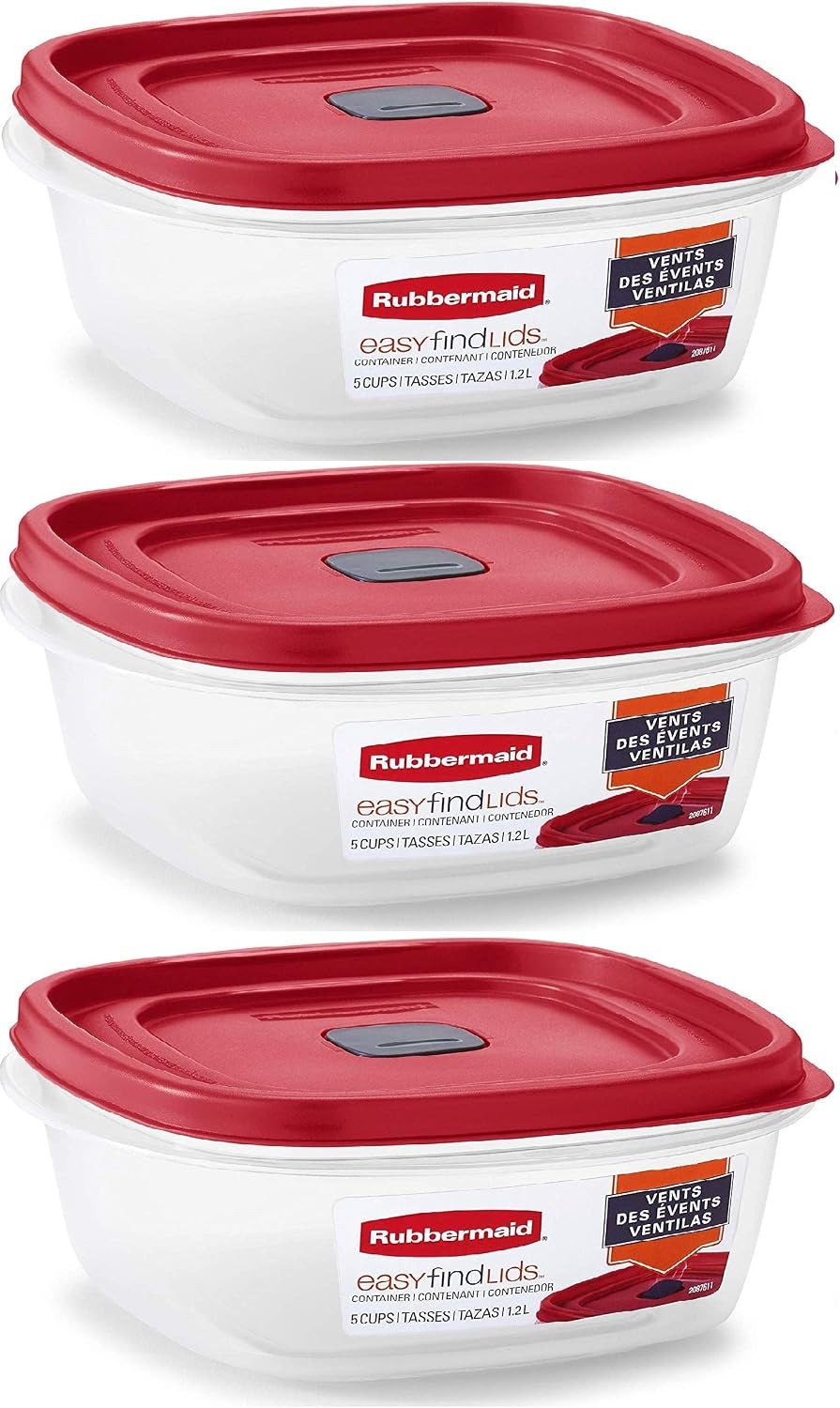 Square 5-Cup Food Storage Container w/ Lid Pack of 3