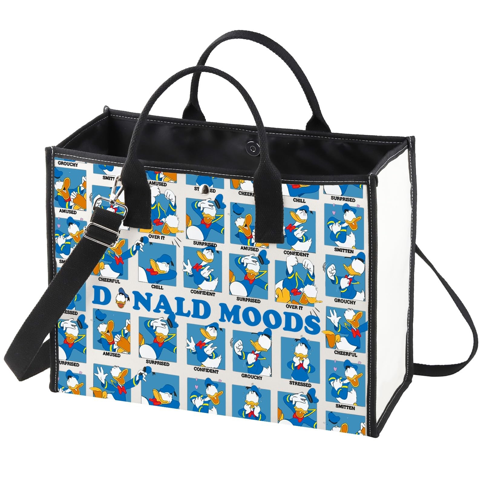 Wzmpa Funny Donald Tote Bag Duck Lover Gift Donald Moods Reusable Grocery Bag