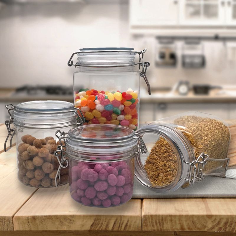 1250ML Plastic Square Clip Top Storage Jar With Airtight Seal Lid Container