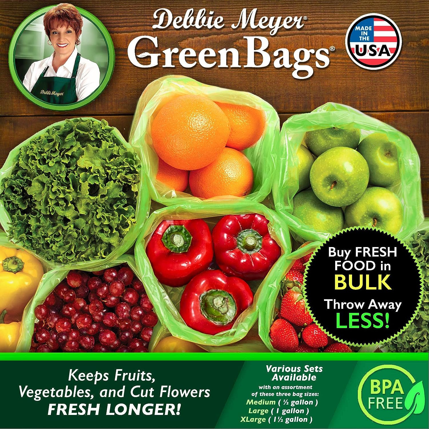 Greenbags 20-Pack (8M, 8L, 4XL) – Keeps Fruits, Vegetables, and Cut Flowers, Fre