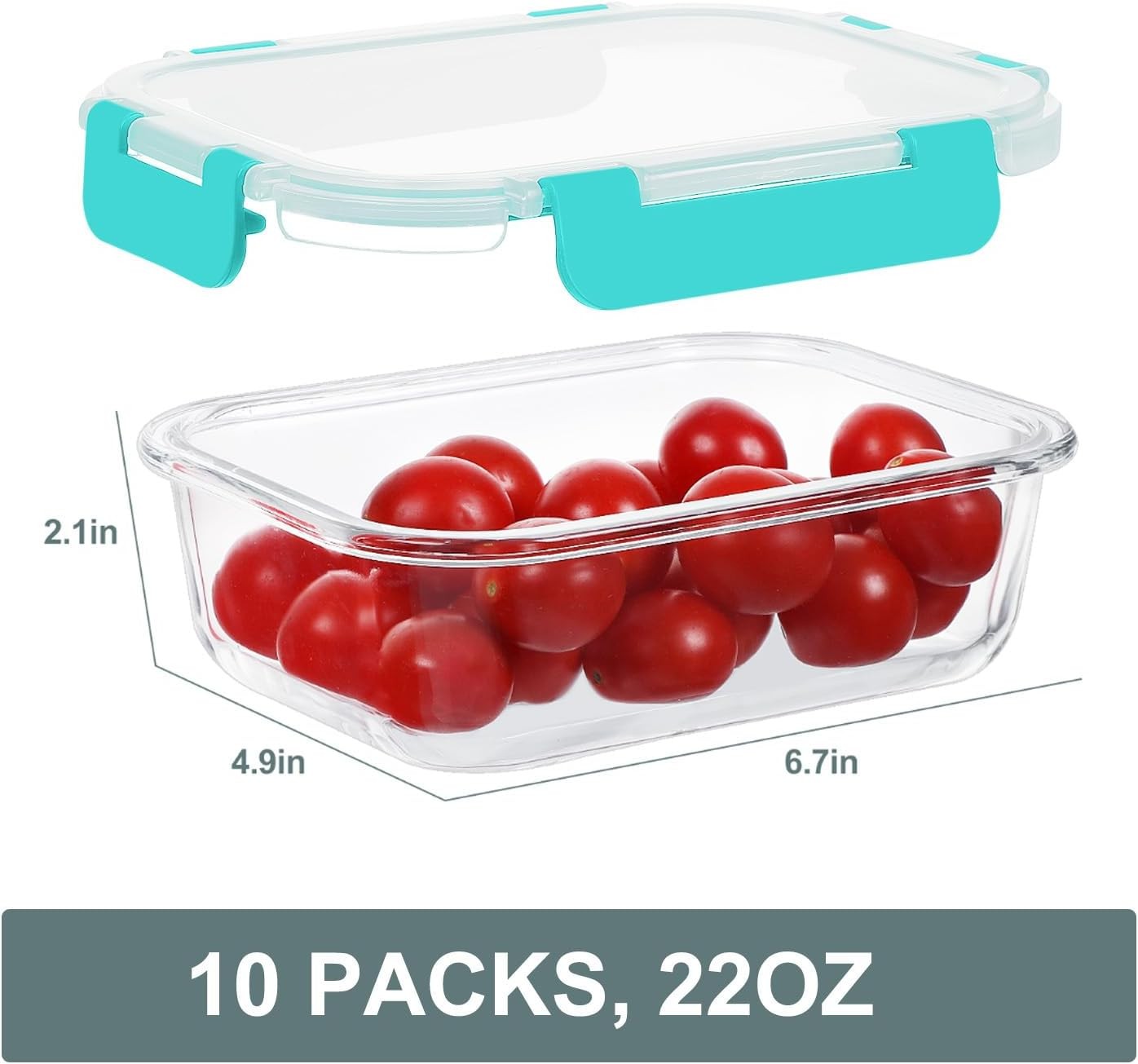 10-Pack 22oz Glass Meal Prep Containers Airtight BPA-Free Green