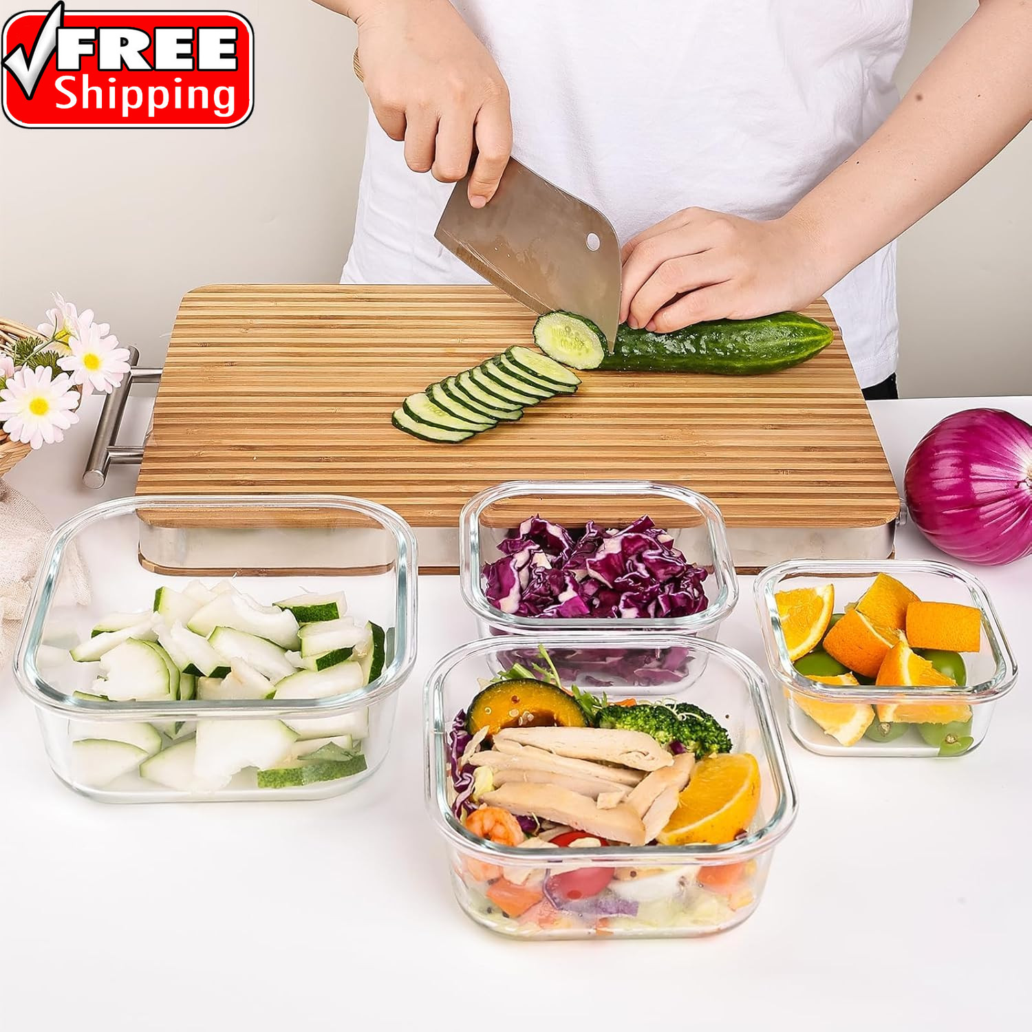 8 Pack Glass Food Storage Containers with Lids, Meal Prep Containers, Airtight B