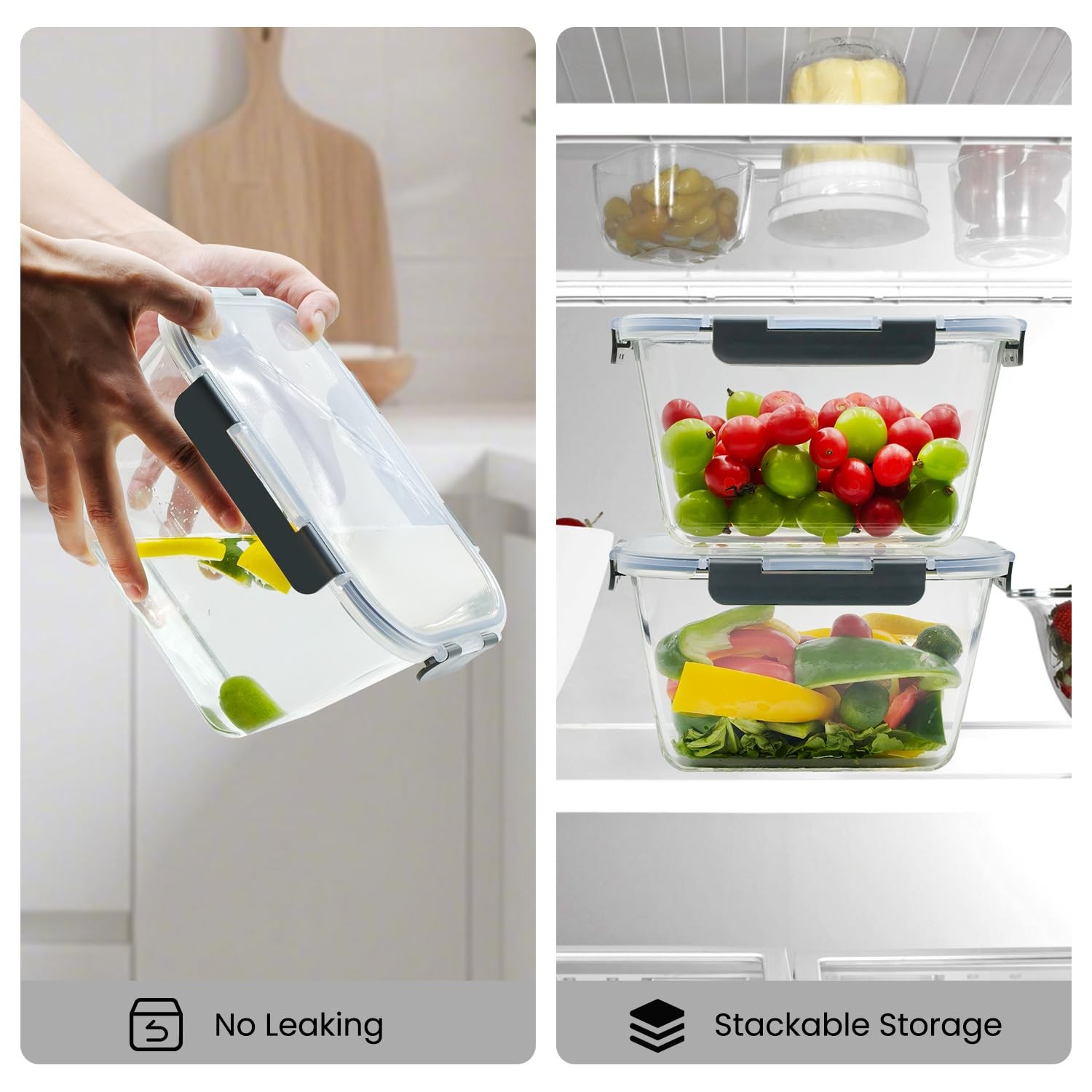 2 Pack Large Glass Storage Containers with Lids 85oz/10.5cup Big Airtight Gla…