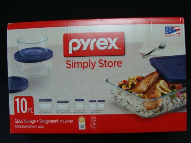 NEW Pyrex Simply Store 10 Piece Glass Food Storage Set with Blue Lids Sealed NIB
