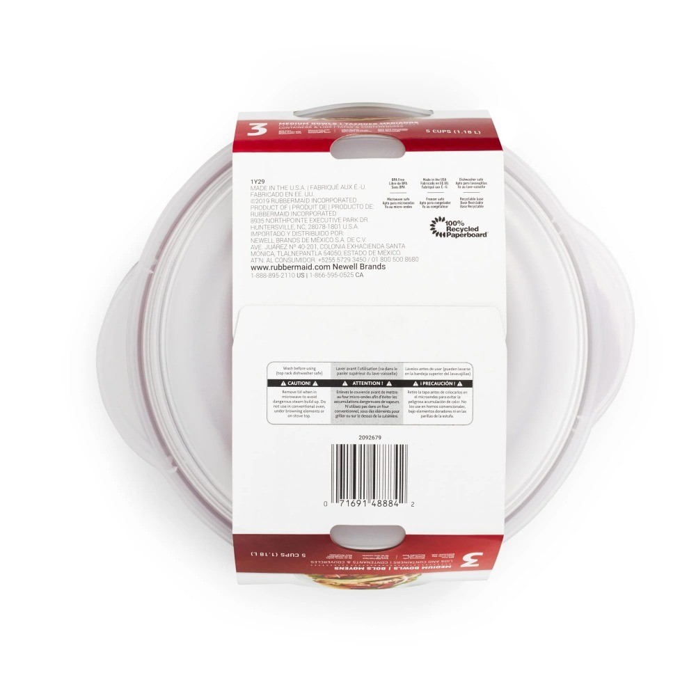 Set of 3 Red Medium Plastic Food Storage Bowls 5 Cup TakeAlongs Containers