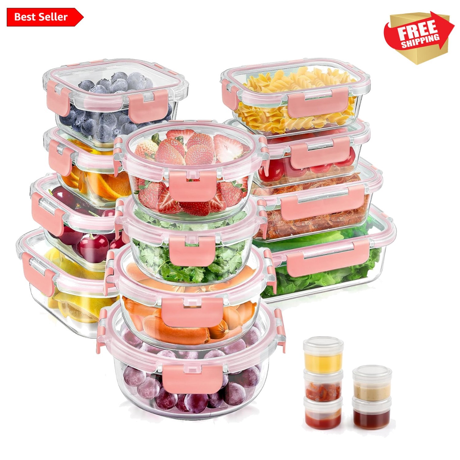 34pcs Glass Food Storage Containers with Lids Set, Airtight Glass Meal Prep C…