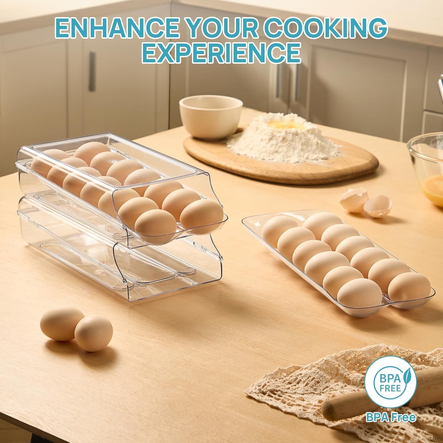Plastic Egg Holder for Refrigerator 14 Egg Capacity Stackable Removable Tray …