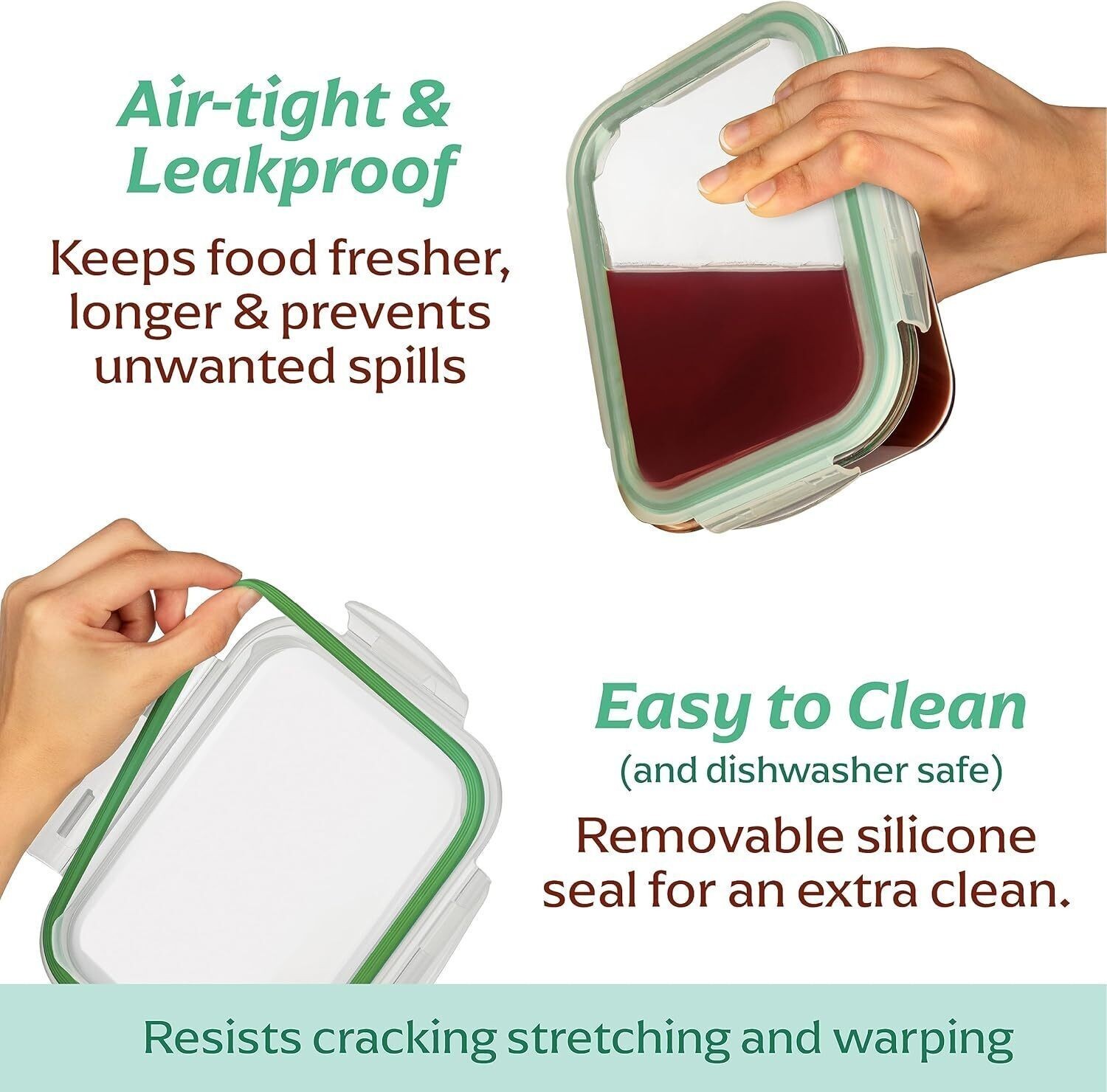 5 Pack Large Glass Food Storage Containers with Lids Airtight Leakproof US
