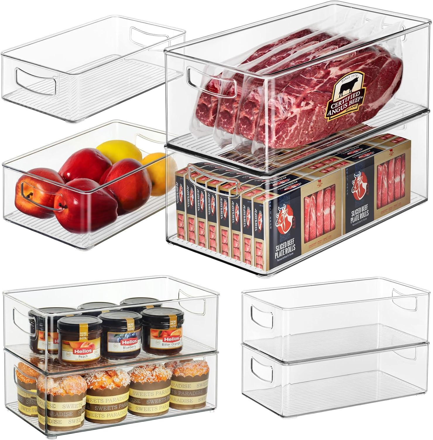 8 Pack Freezer Organizer Bins Stackable Clear Bins for Fridge Pantry Straight