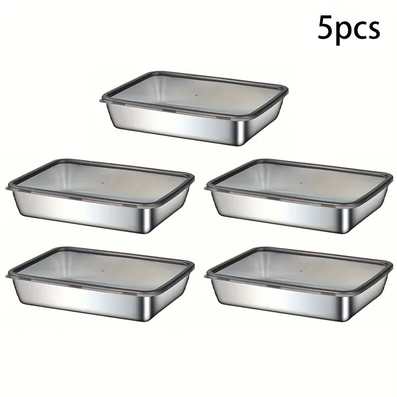 5Pc Stainless Steel Food Storage Containers Set – Leak-Proof Lids, Dishwasher Sa