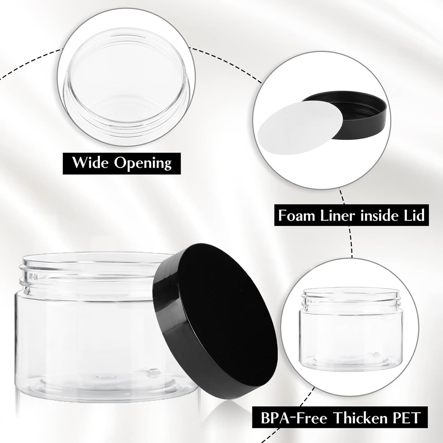 36 Pack 1 Oz Plastic Container Jars with Lids BPA Free, Empty round Clear Cosmet