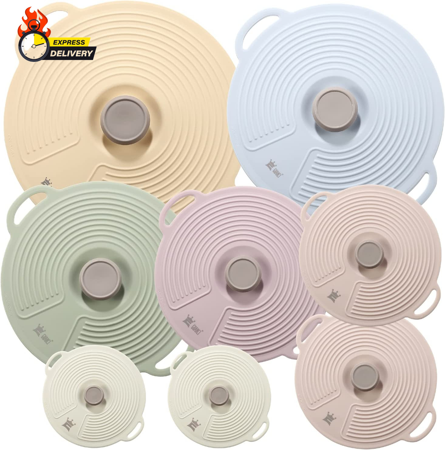Set of 8 Silicone Lids, Reusable Suction Microwave Food Storage Cover Food-Grade