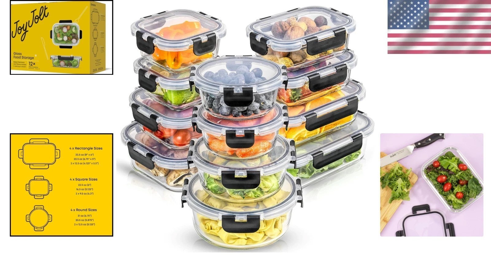 12 Sizes of Versatile Airtight Borosilicate Glass Containers for Meal Prep