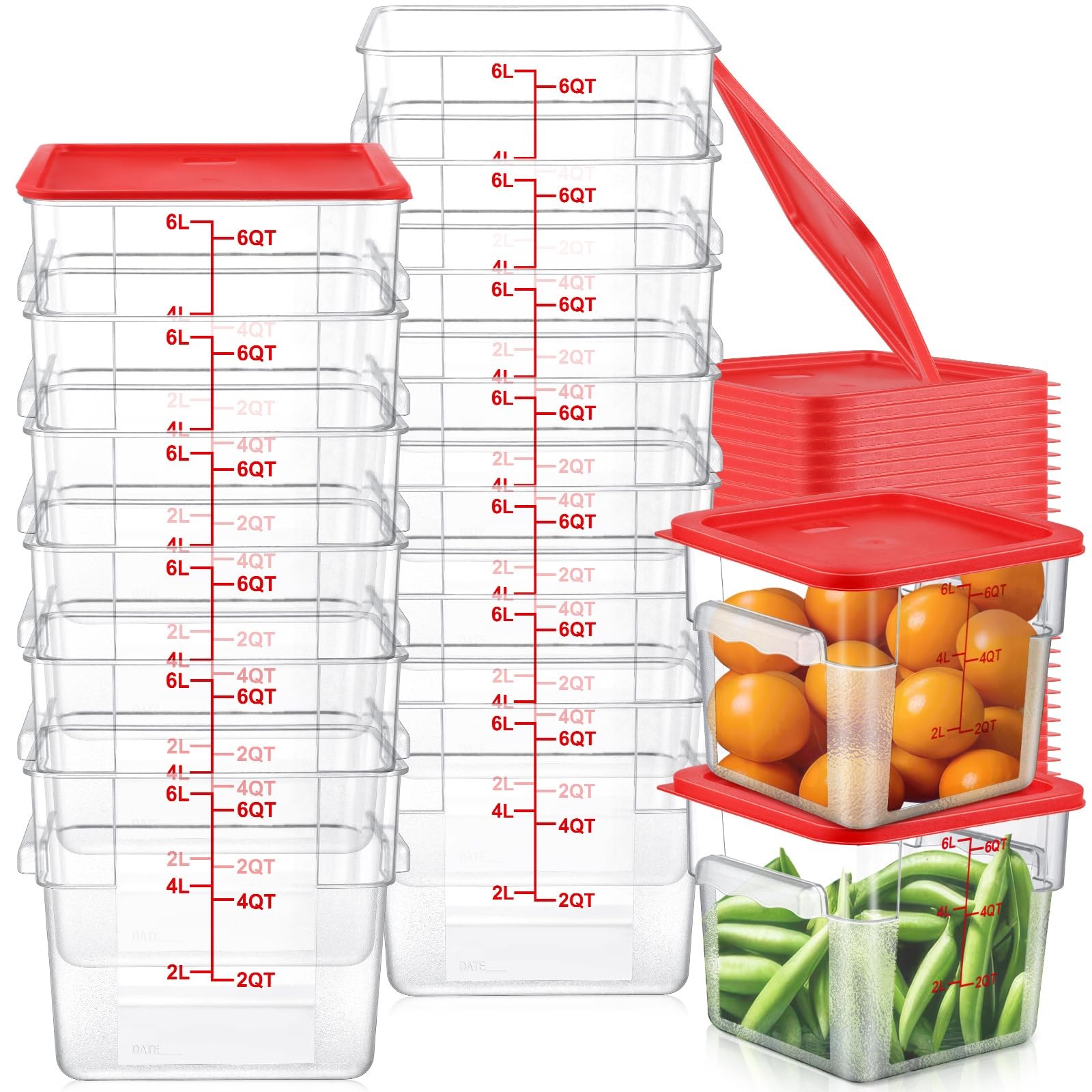 15 Sets 6 Qt Square Food Storage Containers with Lids Commercial Polycarbonat…