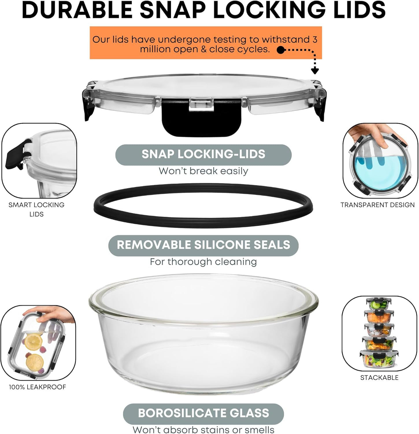 30 PC Glass Food Storage Containers with Lids – Reusable Glass Meal Prep Contain