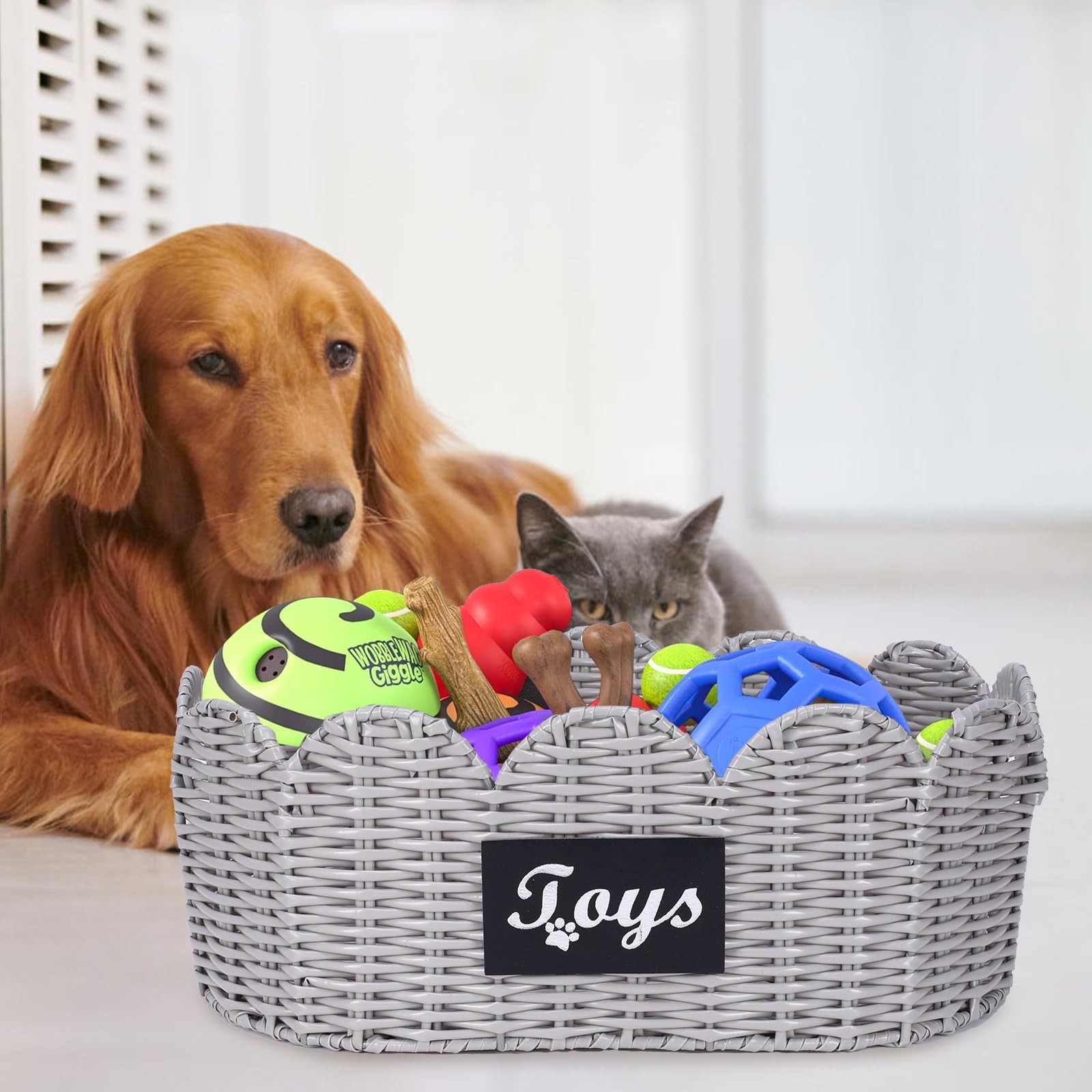 dog toy wicker storage basket Set Of 2 pet supplies wicker basket rope scallo…