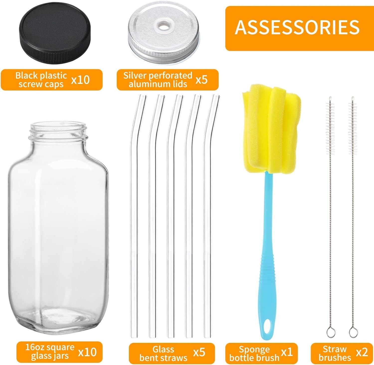 10pcs 16oz Glass Juice Bottles with Lids, Reusable Juice Containers Drinking …