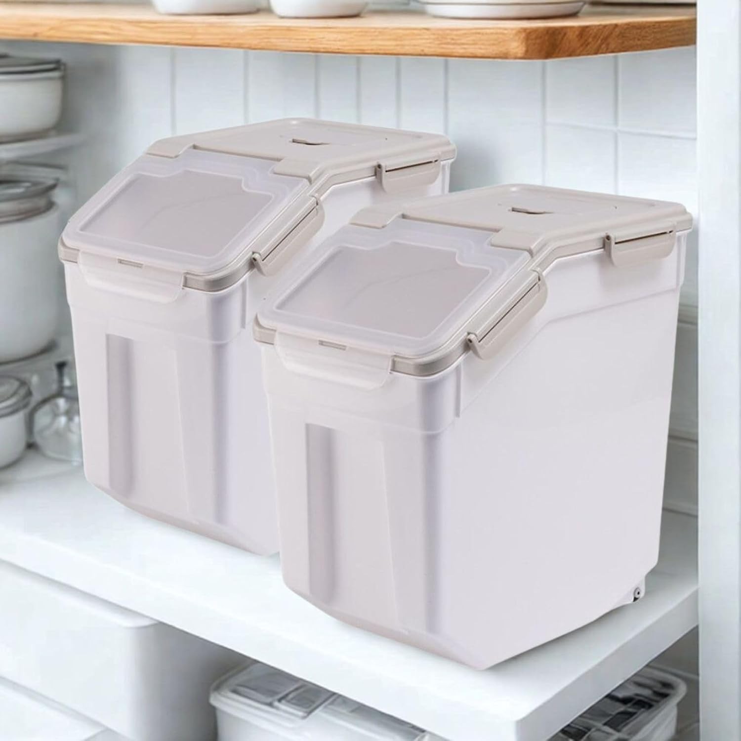 2 Pack Rice Storage Container 25 lbs Airtight Flour Storage Containers W/ Lid &
