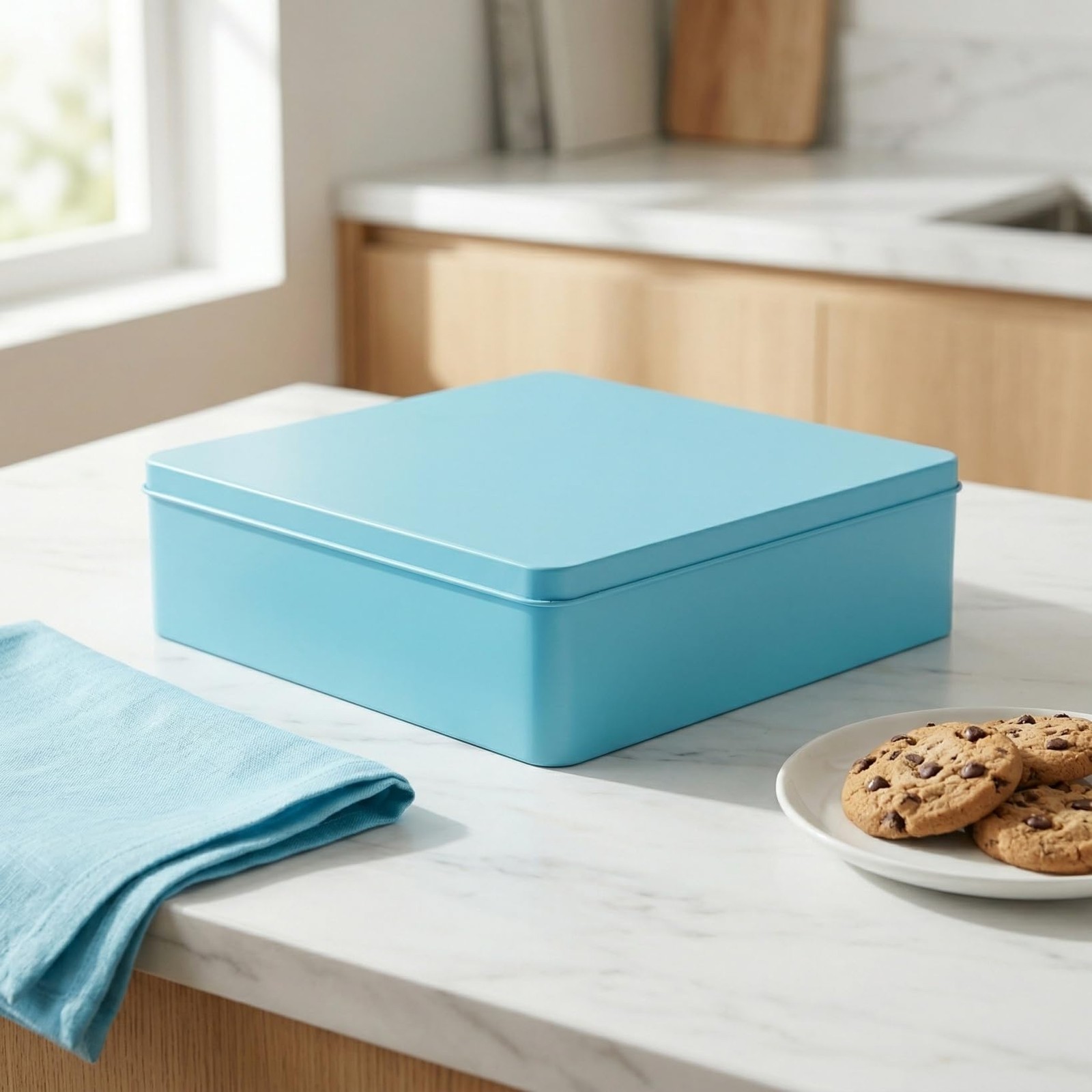 Large Square Tin Storage Box with Lid Extra Large Metal Container for Home Or…