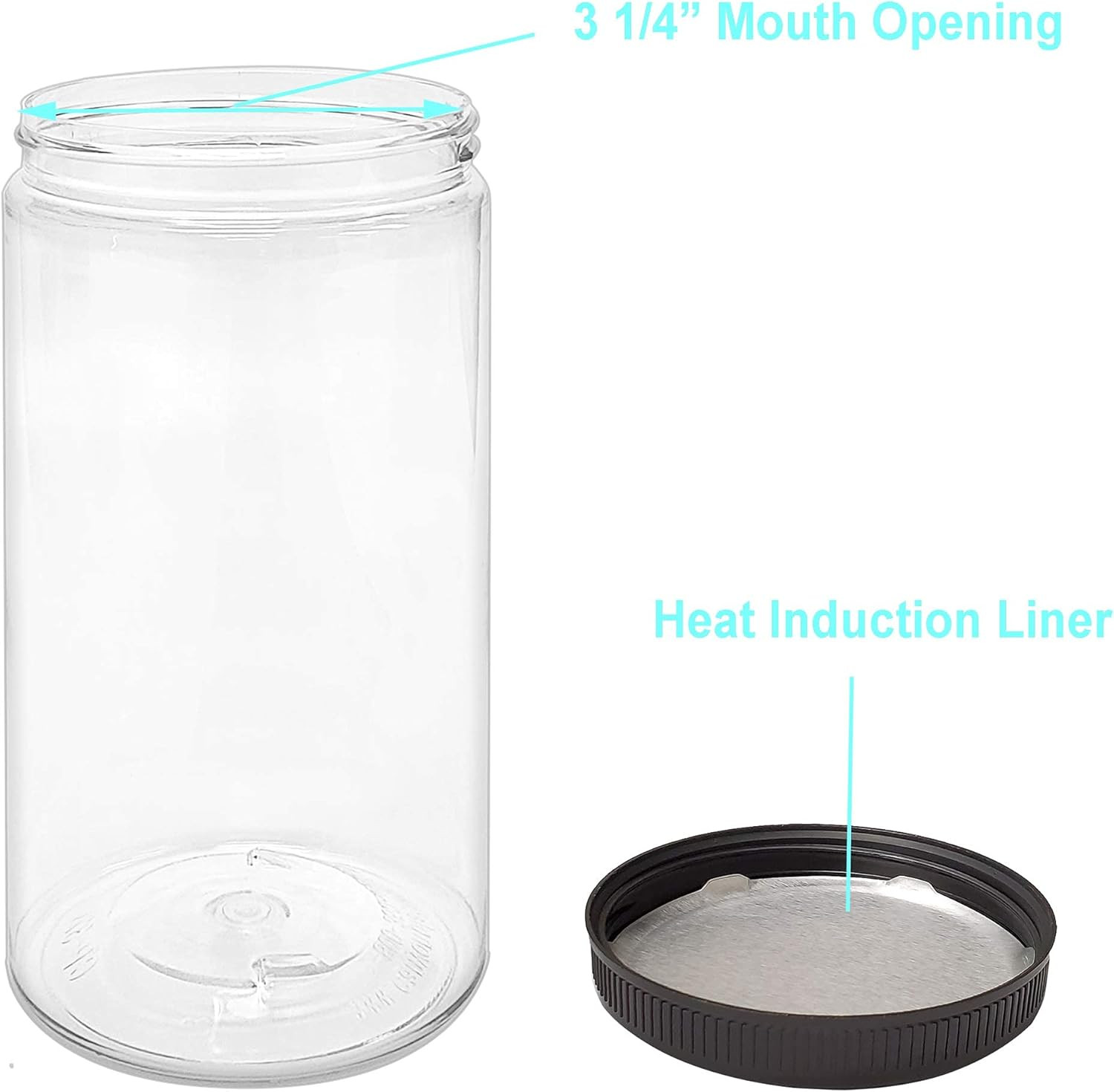 Ljdeals 32 Oz Clear Plastic Jars with Lids, Storage Containers, Wide Mouth PET M