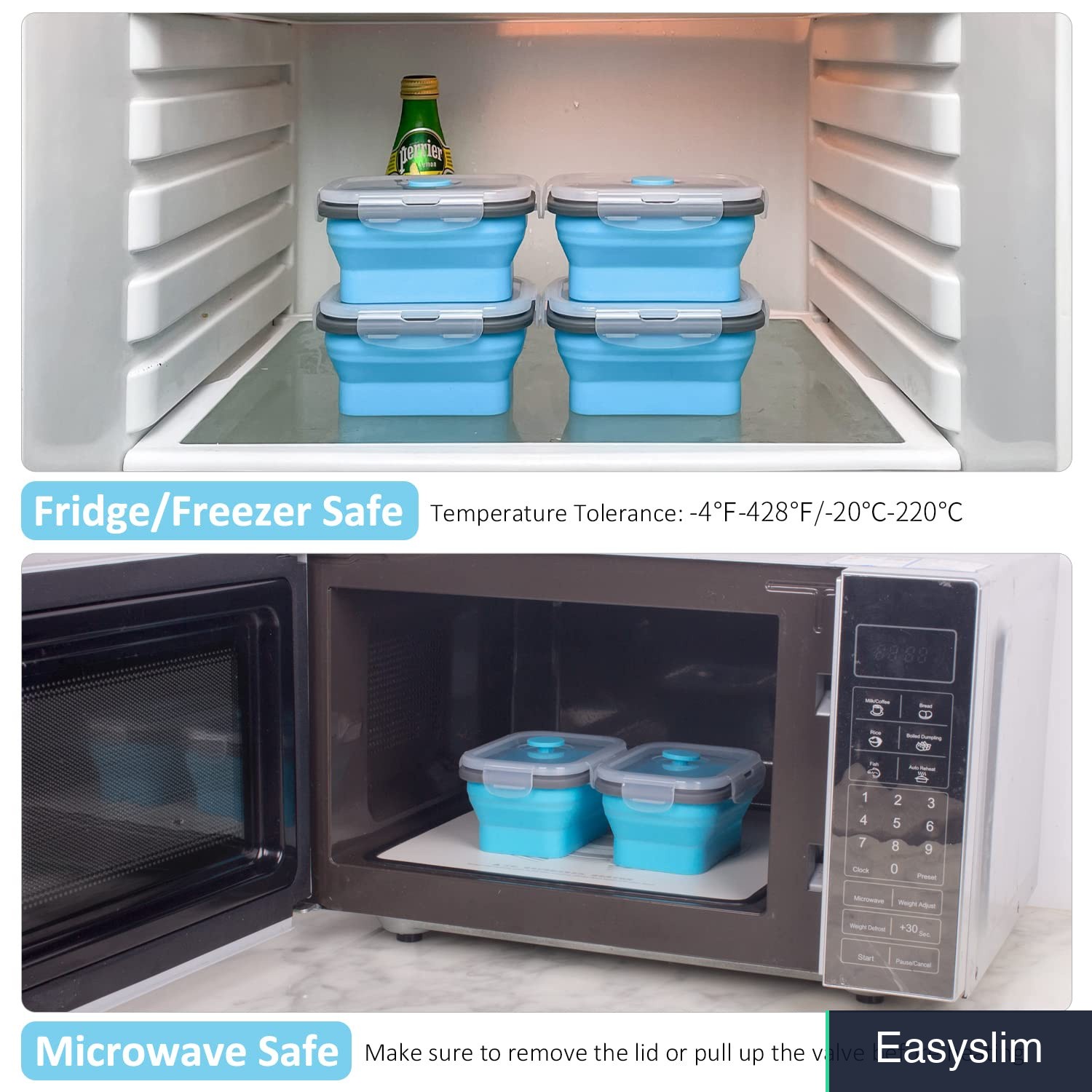 Collapsible Food Storage Containers 4 Pack 11.8 oz Silicone Blue