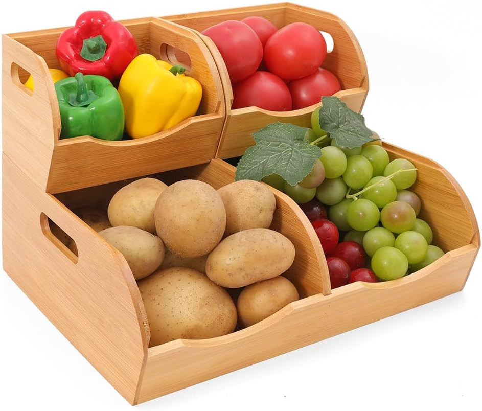 Stackable Bamboo Pantry Organizers – 3-Piece Storage Basket Set