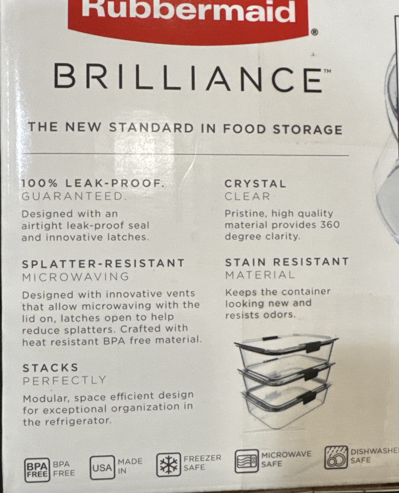 Rubbermaid Brilliance 3 Pack 9.6 Cup Clear Food Storage Containers Leak-Proof