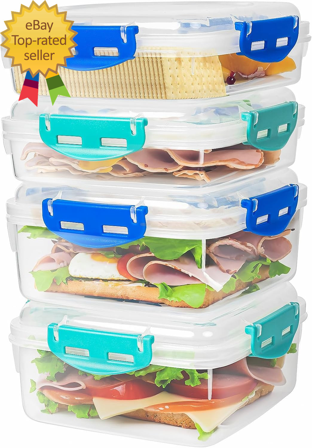 4 PCS Sandwich Containers 100% Airtight & Bpa-Free & Microwave & Dishwasher