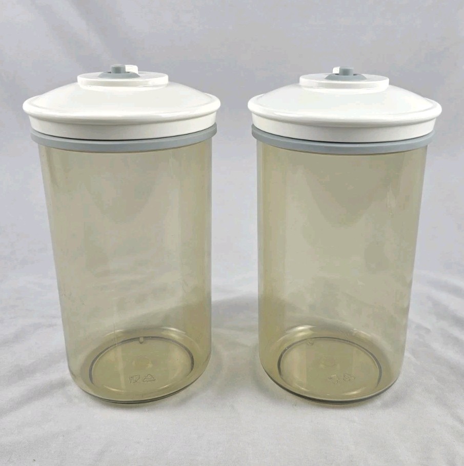 Set of 2 FoodSaver Snail Vacuum Seal Canister Jar & Lid KY-114 25 oz Smoke