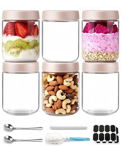 COZYVERGE 6 PACK 16 OZ OVERNIGHT OATS CONTAINERS AIRTIGHT LIDS – BEIGE