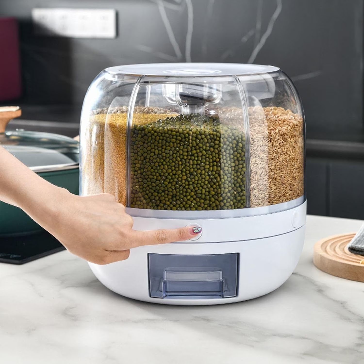 6 Grid Rotating Rice Container Cereal Grain Dispenser Airtight Dry Food Storage