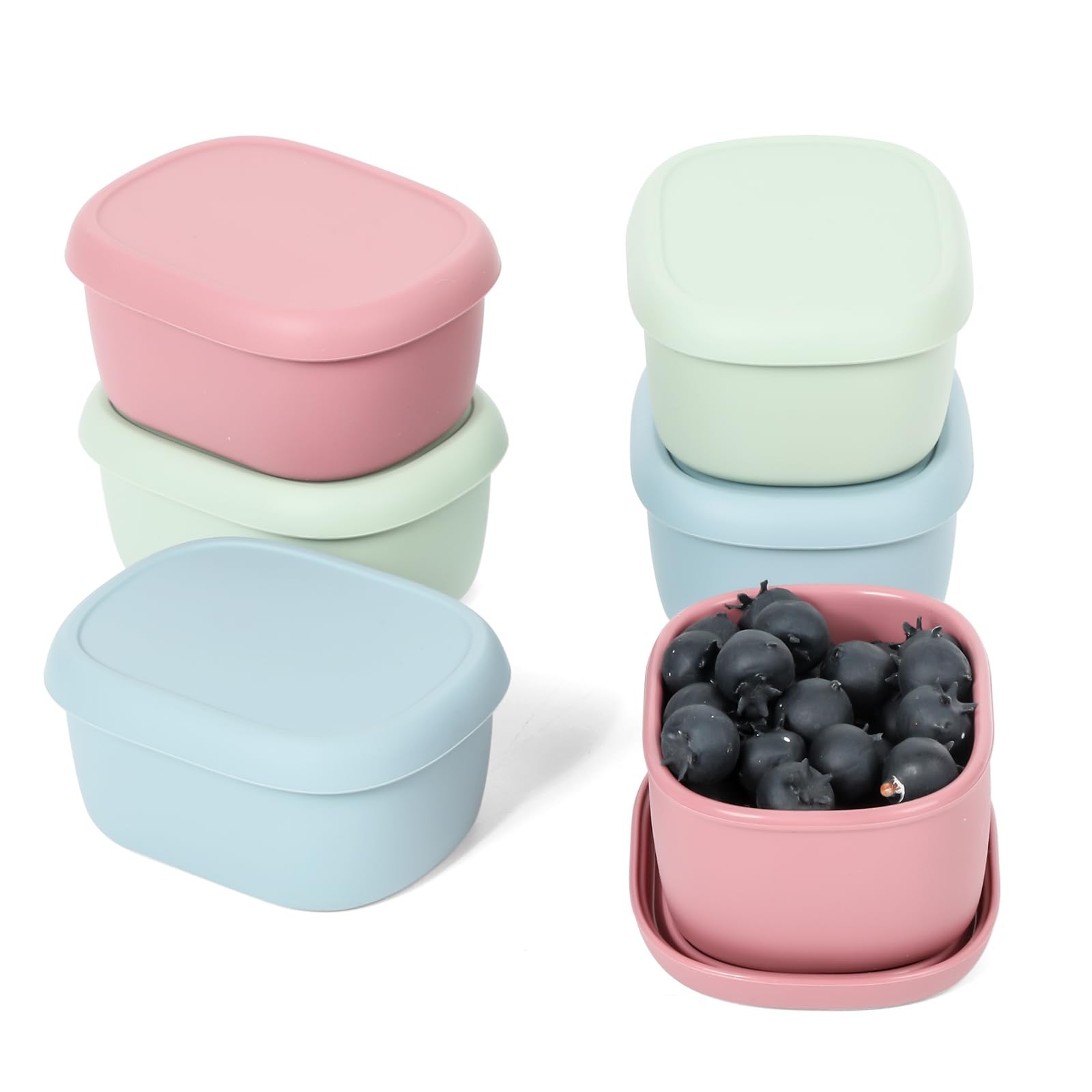 AOEDEO 6 pcs 7 oz Silicone Snack Containers for Kids Small Food Containers wi…
