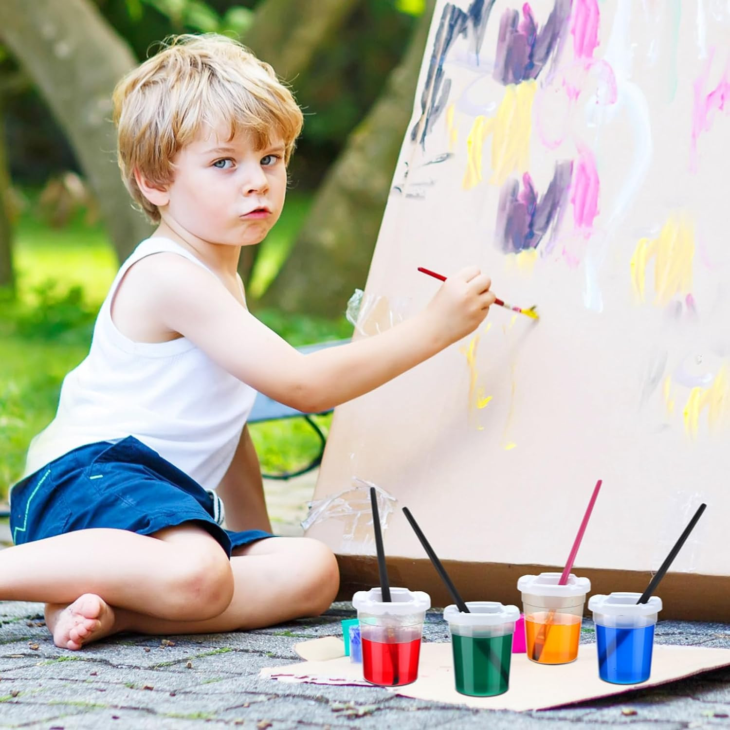12 Packs No Spill Paint Cups with Lids for Kids Reusable Spill Proof Paint Cups
