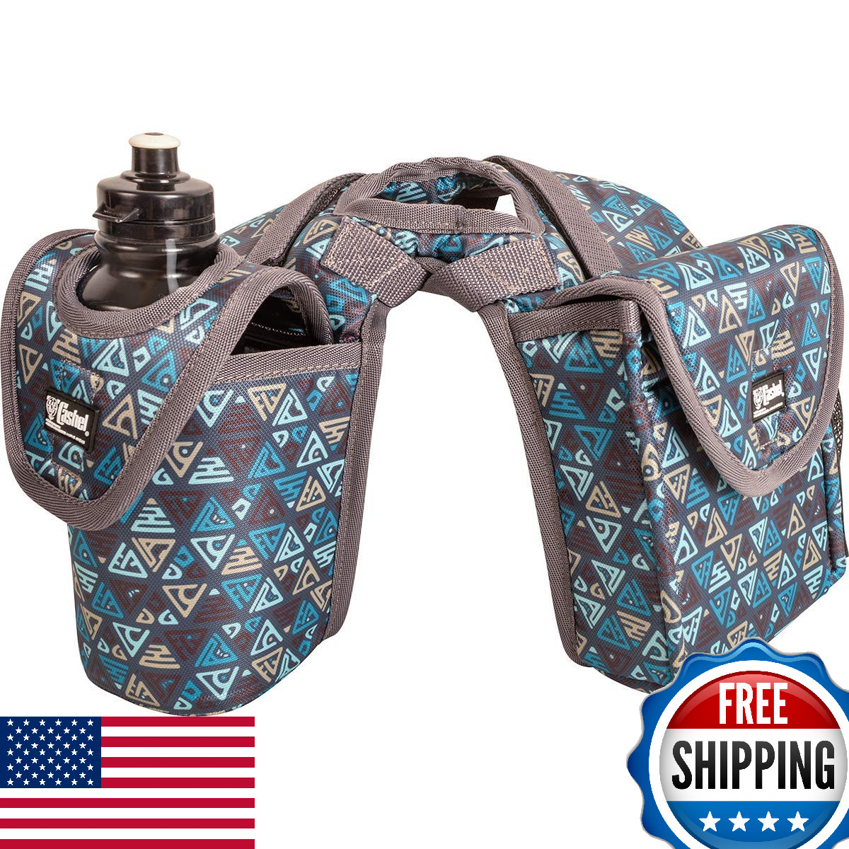 CASHEL Company Horn Saddle Bag Bottle and Lunch Holder, Teal Tribal