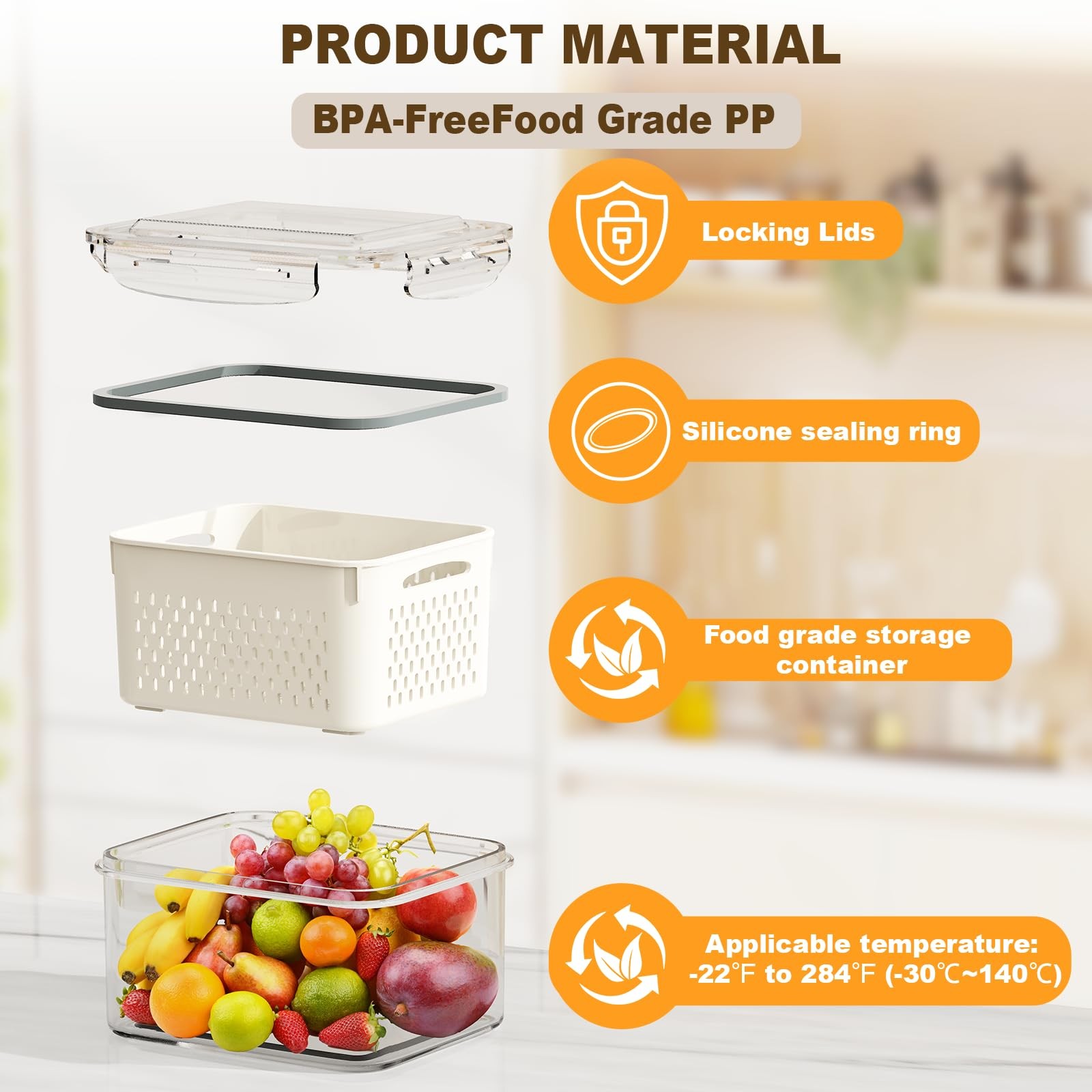 4 Pcs Fruit Storage Containers for Fridge (with Drain Basket) – Leak-Proof Fo…
