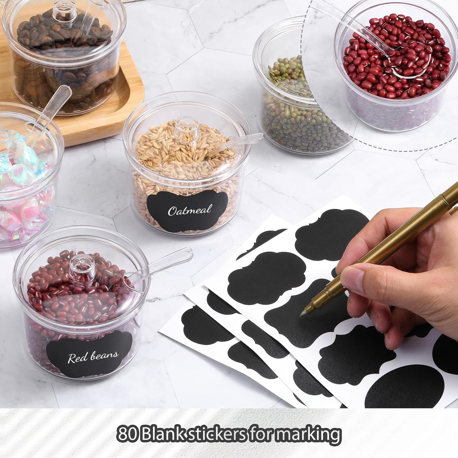 16Pcs Toppings Containers with Lids and Spoon with Tag, 7.1 Oz Clear Acrylic Sug