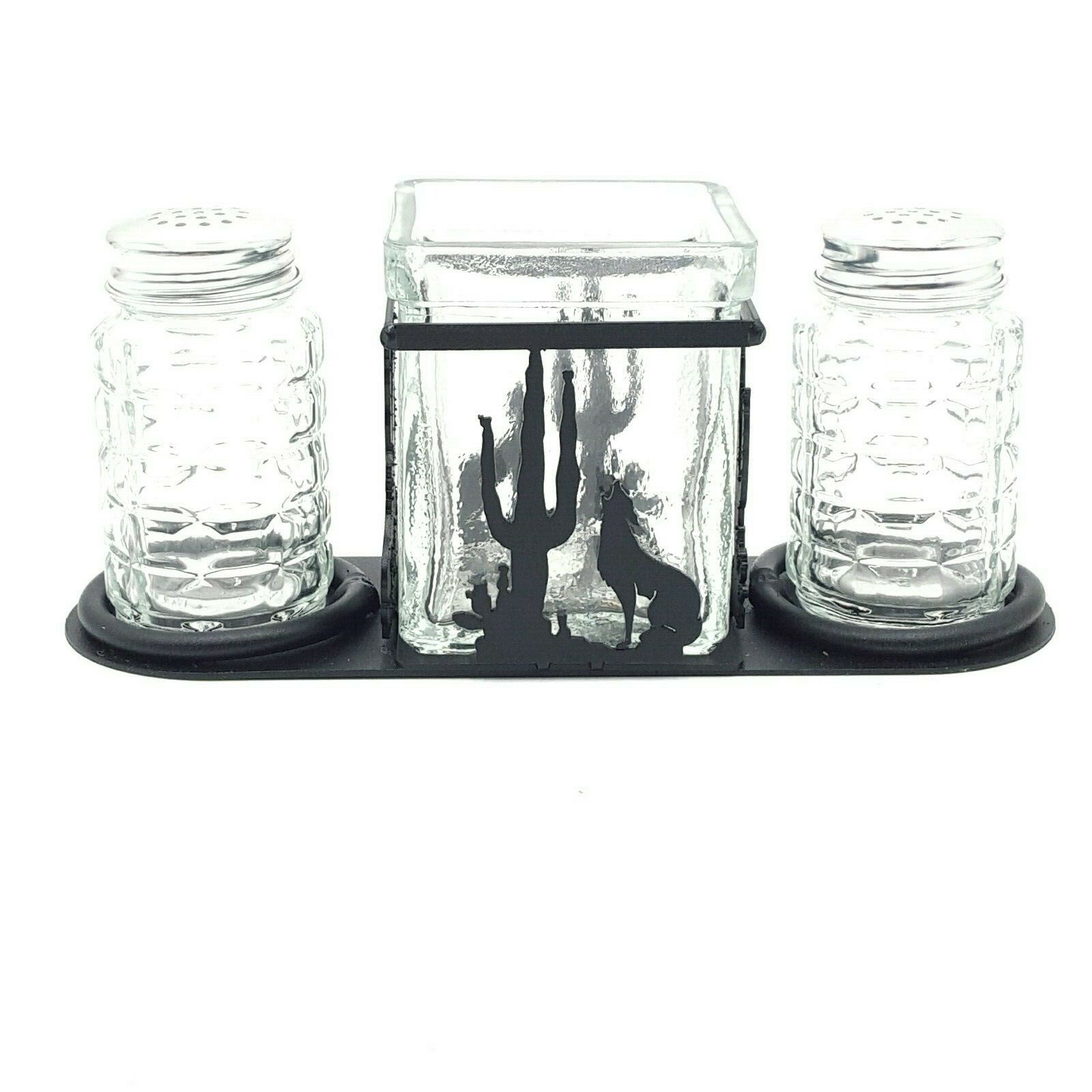 Rustic Home Salt And Pepper Shakers Candle Holder Coyote With Cactus Western