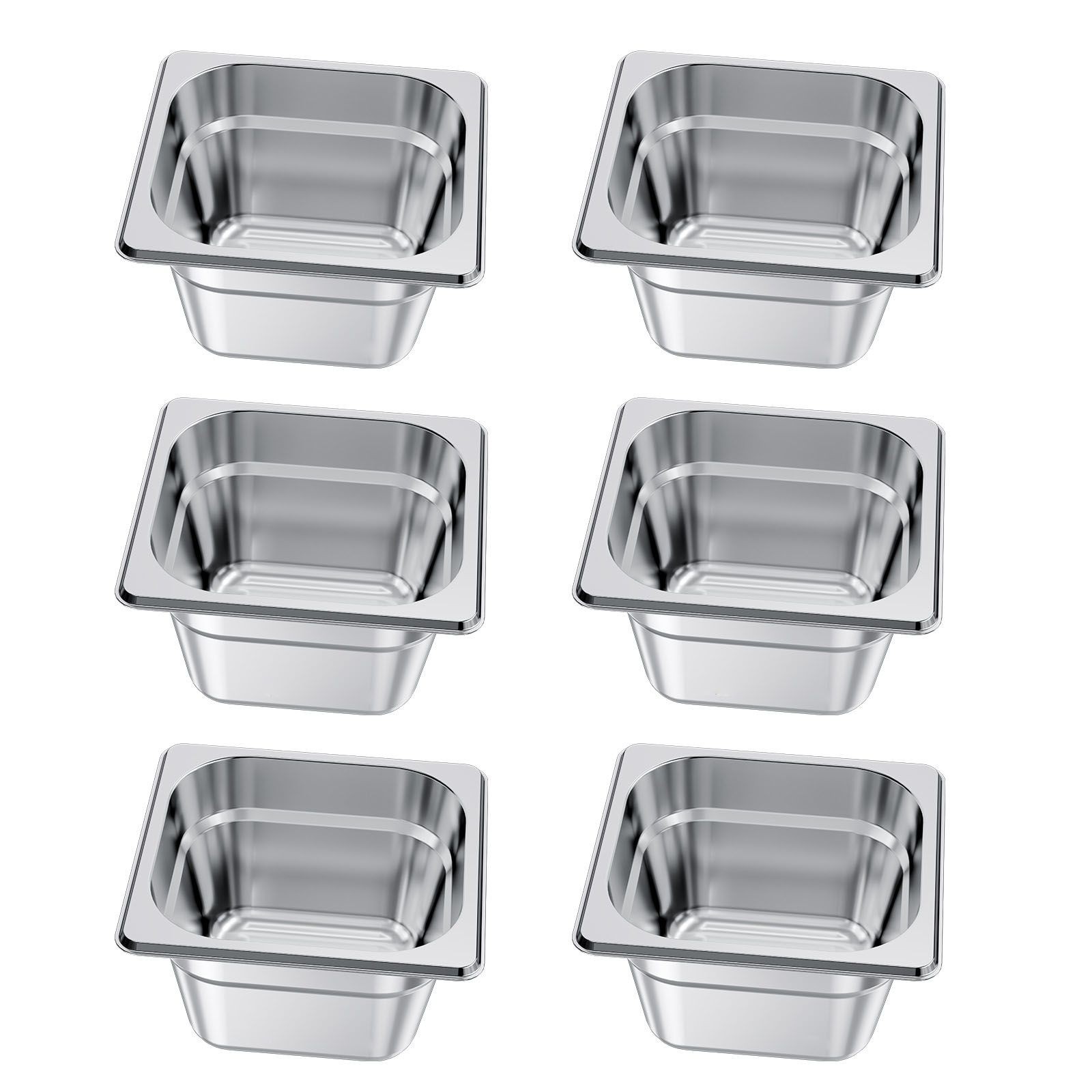 6 Pack 1/6 Size 4in Stainless Steam Pans for Home