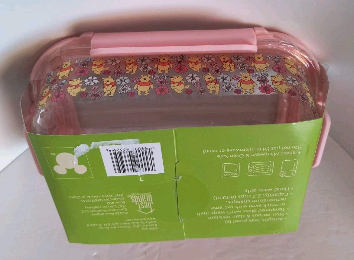 Disney Winnie the Pooh Glass Food Storage Container with Snap Lid (2-7 Cups) NEW