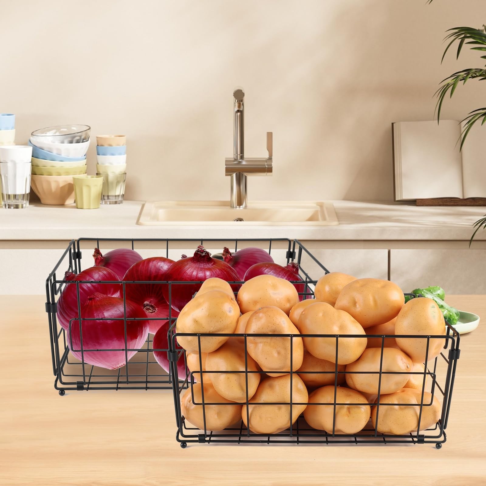 2 Set Foldable Wire Basket Pantry Organizers and Storage,Fruit and Vegetable …