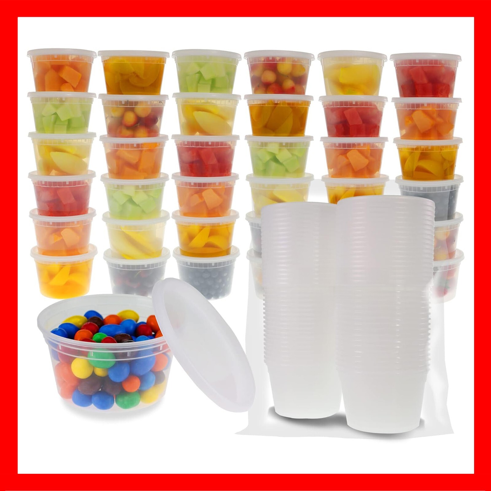 Container 12 oz Round Clear Plastic Deli Food Soup Restaurant Storage W/ Lids