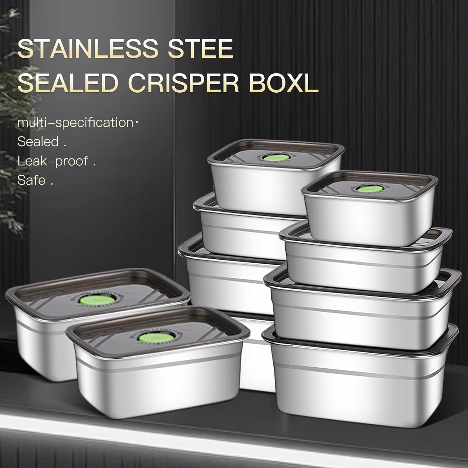 10-Piece Stainless Steel Food Storage Container Set with Airtight Lids – Durable