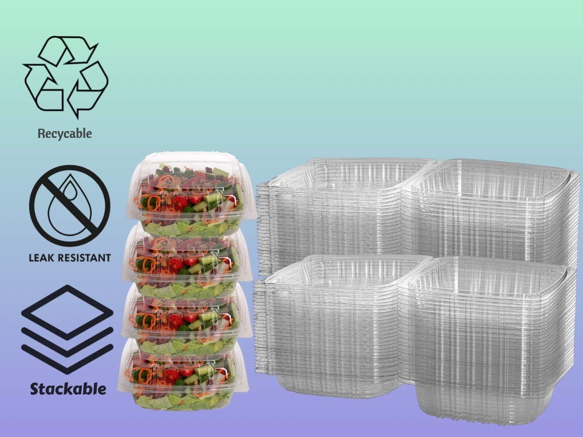 25 PCS Plastic Clamshell Hinged Food To Go Containers 8x8x3 3/8 Inch Box