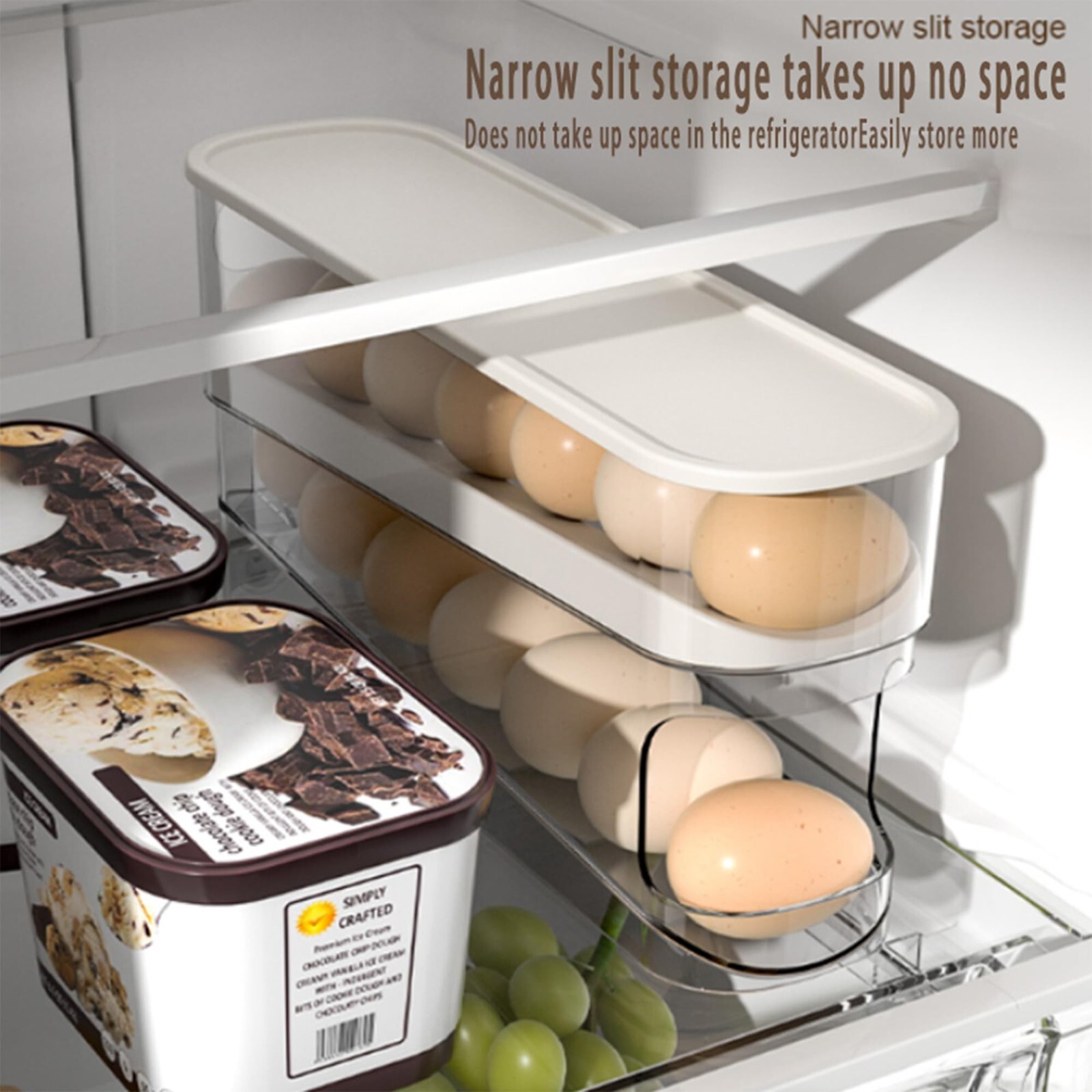 Auto Rolling Fridge Egg Organizer Space Saving Eggs Dispenser Refrigerator NEW
