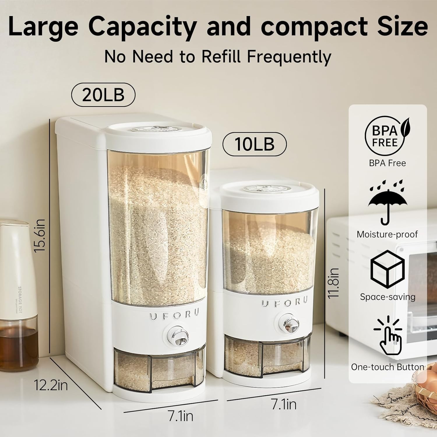 Durable 20 lbs Rice Holder – Airtight, BPA-Free Design for Pantry Organization