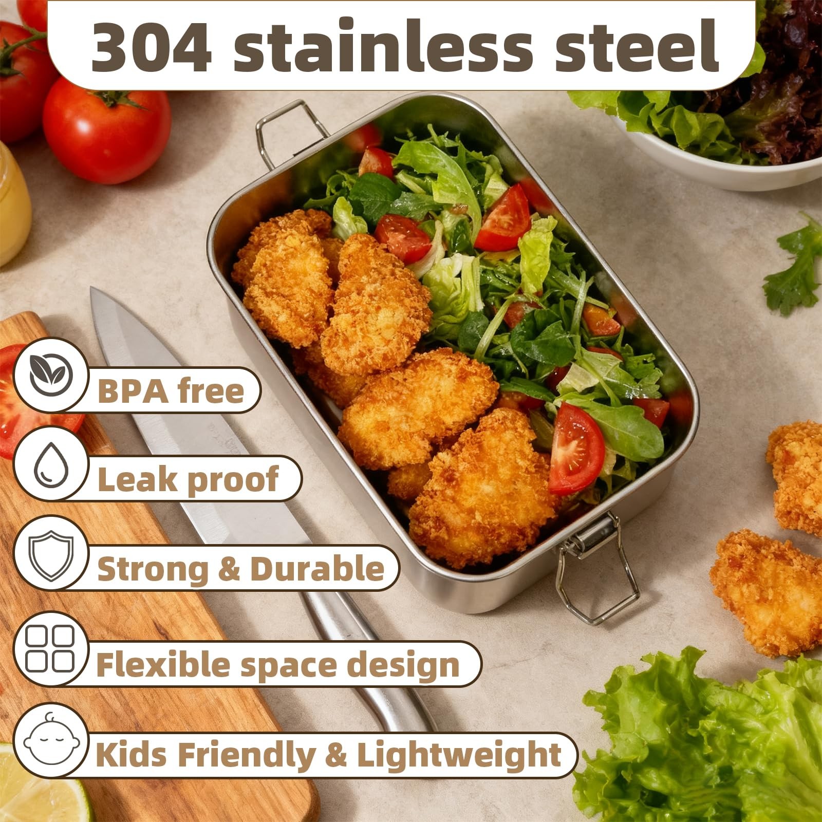 40oz/1200ml Meta Lunch Box, Stainless Steel Food Storage Sandwich Containers,…