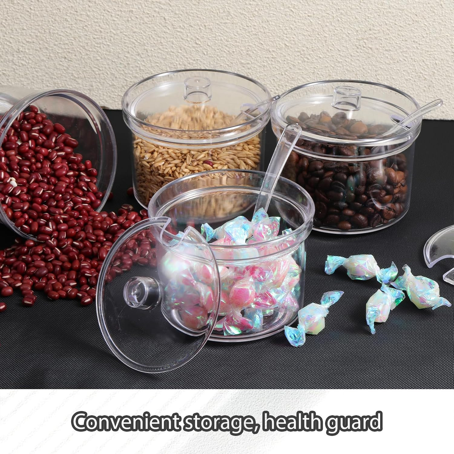 16Pcs Toppings Containers with Lids and Spoon with Tag, 7.1 Oz Clear Acrylic Sug