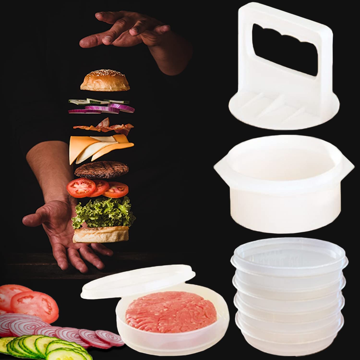 Hamburger Press Patty Maker Freezer Containers – All In One Convenient Packag…