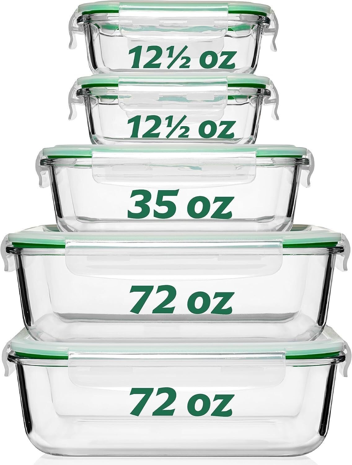 5 Pack Large Glass Food Storage Containers with Lids Airtight Leakproof US