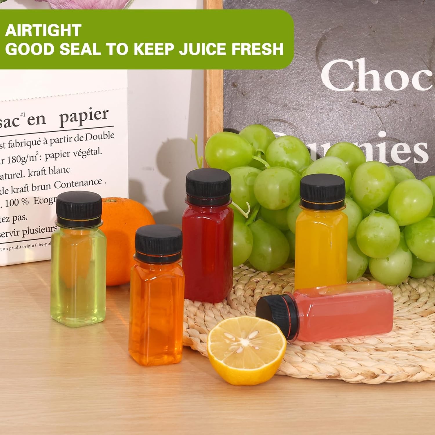 6pcs 2oz Plastic Shot Bottles with Caps Juice Bottles Small with Lids